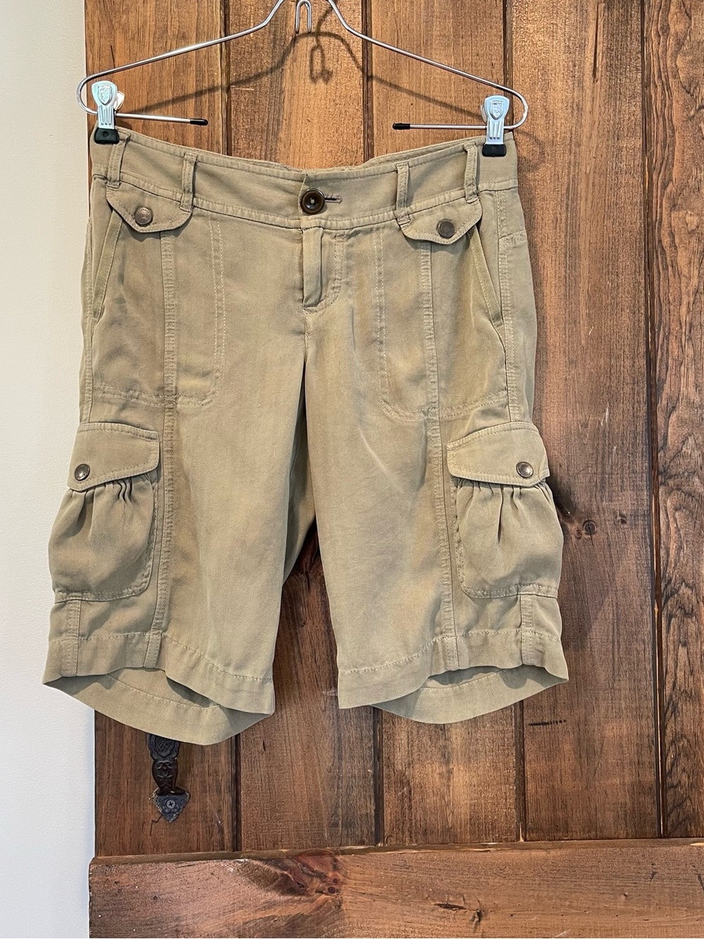 Vintage Y2K Express Silk Cargo Baggy Utility Herringbone Bermuda Shorts 0